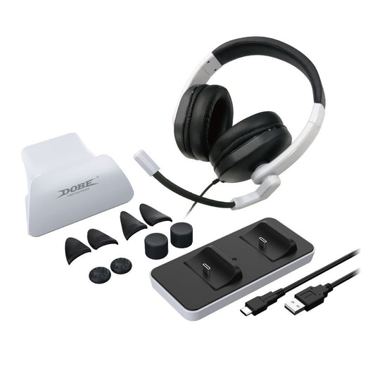 Dobe TP5-0578B PlayStation 5 – 12-in-1 Game Set with Headphones, Stand, Cable, Charge Base, Extenders & Grips