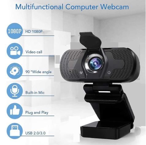 Web Camera, Full HD 1080P, Plug and Play with Privacy Cover