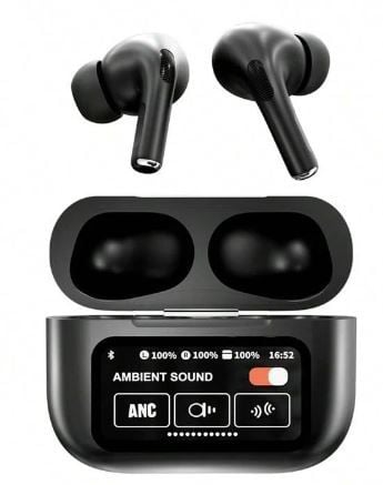 A9 Pro, BT 5.4, TWS, Intelligent Touchscreen Control Charging Box, Active Noise Cancelling Earbuds - Black