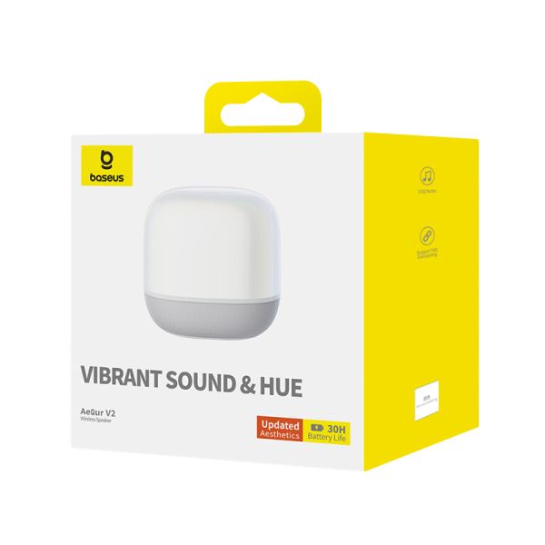 Baseus AeQur V2 TWS Bluetooth Speaker – 30H Playtime, 3 EQ Modes, Deep Bass – Moon White