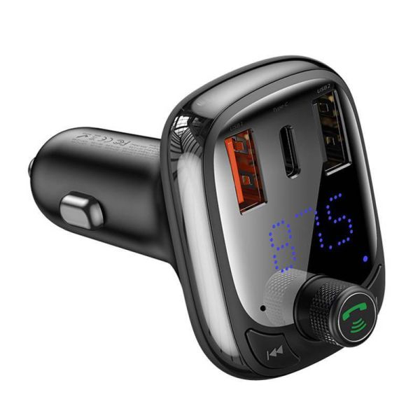 Baseus S-13 Car Bluetooth FM Transmitter & PPS Fast Charger – Dual USB, Type-C, Hands-Free Calling, SD Card Support, QC4.0