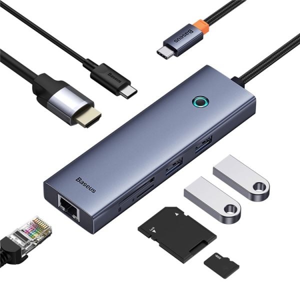 Baseus, Ultrajoy Series, 7-Port Type-C Hub, 2 x USB 3.0, 1 x Type-C, 1 x PD 100W Fast Charging, 1 x RJ45 Ethernet Port, 1 x TF / SD Card Reader, 1 x HDMI 4K@60Hz