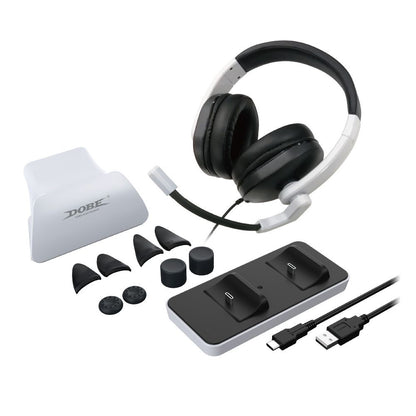 Dobe TP5-0578B PlayStation 5 – 12-in-1 Game Set with Headphones, Stand, Cable, Charge Base, Extenders & Grips