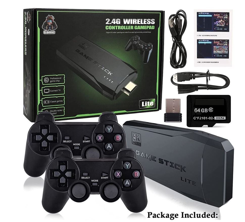 M8 Retro 4K HD HDMI Game Stick Lite – 64GB, 2 Wireless Controllers, 10,000 Games, 9 Emulators