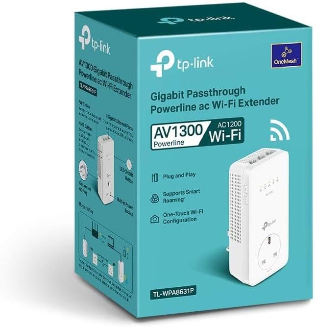 TP-Link AV1300 Powerline Wi-Fi Extender with 3 Gigabit Ports & Passthrough