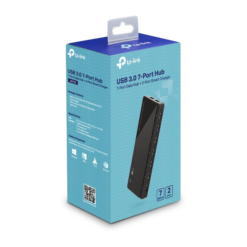 TP-Link, UH720, USB 3.0, 7-Port Hub with 2 x 5V/2.4A Smart Charging Ports