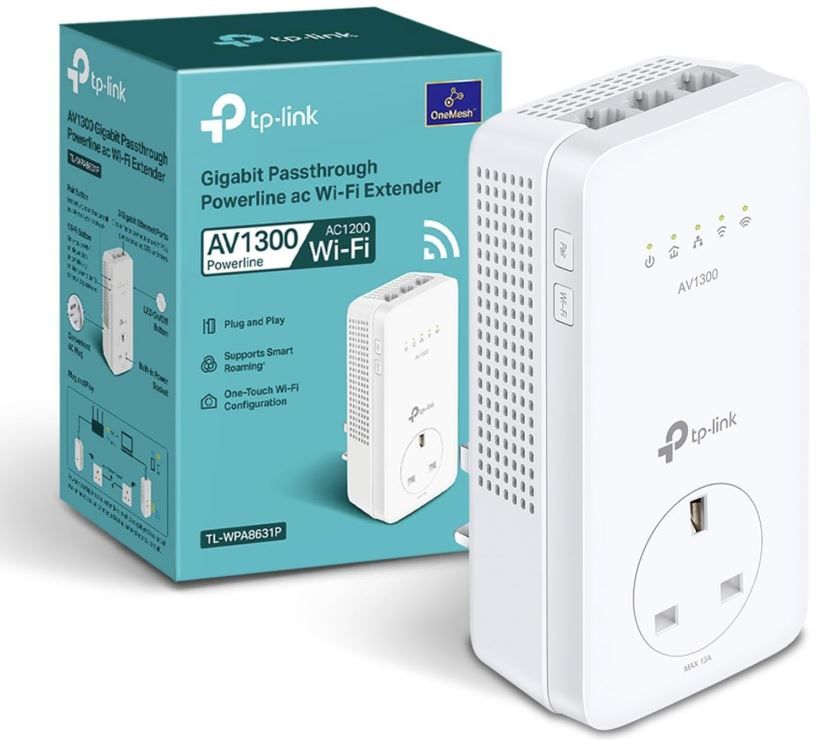 TP-Link AV1300 Powerline Wi-Fi Extender with 3 Gigabit Ports & Passthrough